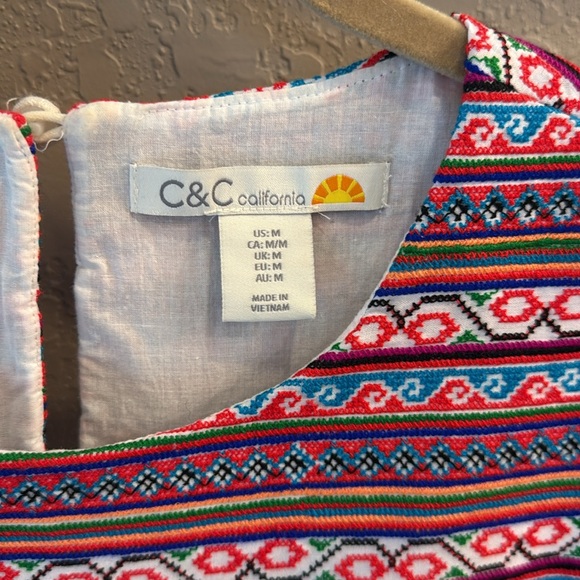 C&C California White Dress with Vibrant Patterned Neckline. NWOT - Picture 2 of 8